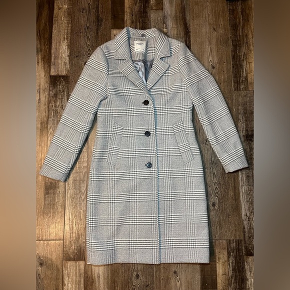 Abercrombie Wool The Dad Coat in Grey Houndstooth Size Small - Picture 2 of 6